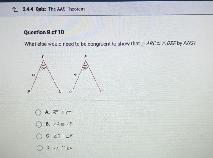 Congruent abc show def asa else would need ef bc